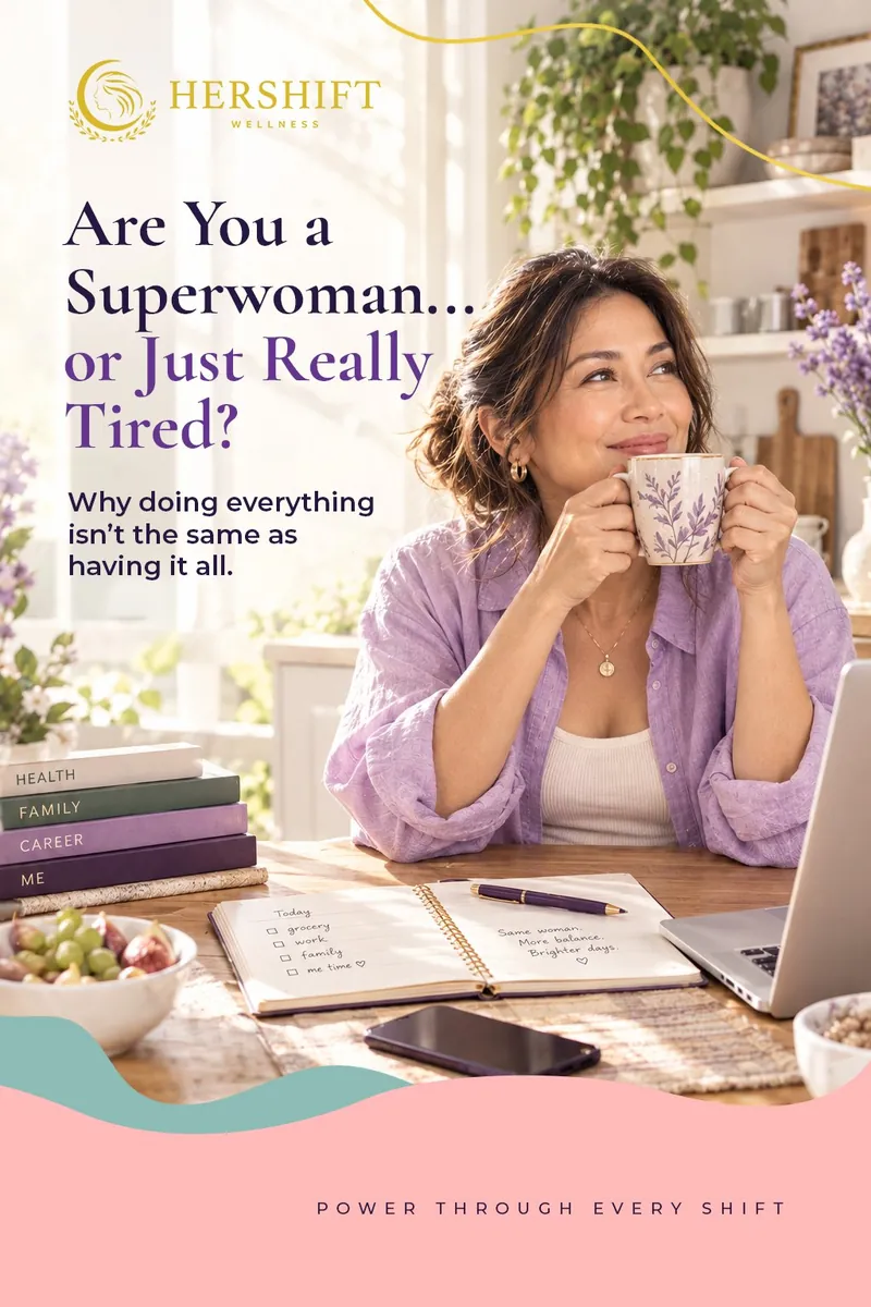 HerShift blog cover, &ldquo;Are you a superwoman or just really tired?&rdquo;