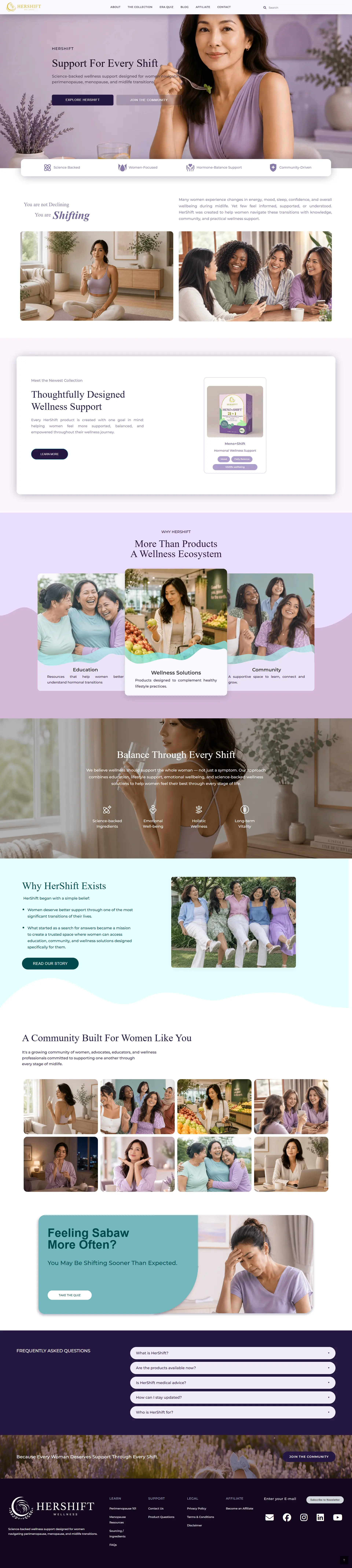 HerShift website homepage