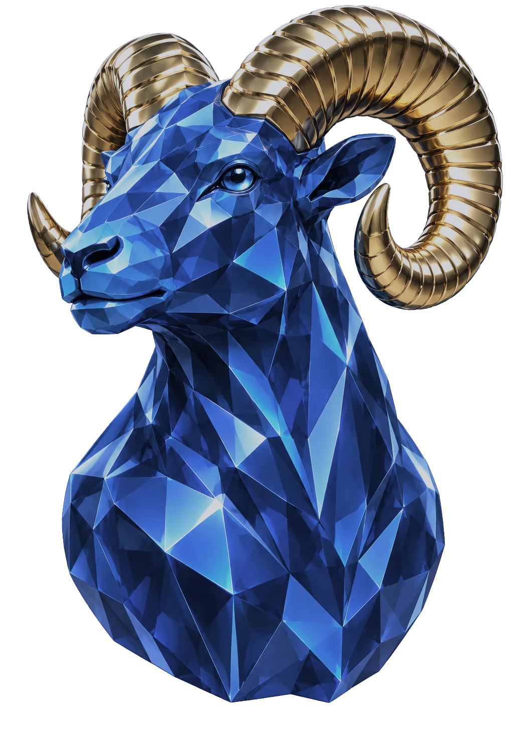 Twin Rams low-poly blue ram with gold horns